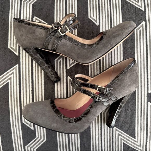 kate spade Shoes - Kate Spade Gray Suede Croc Mary Jane Heels Size 10